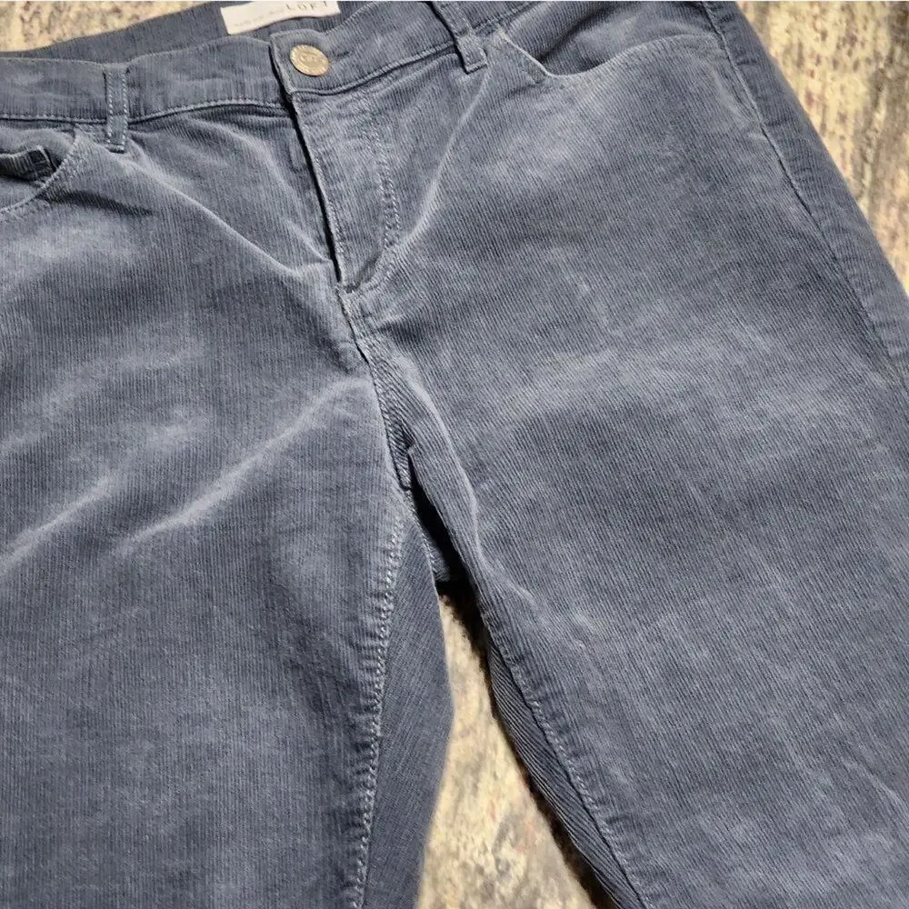LOFT mid rise Grey fine wale stretch Skinny corduroy‎ pants size 29 8